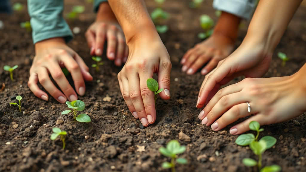 Hands gently sowing seeds in vegetable gardening, showing seed spacing and neat rows for optimal growth