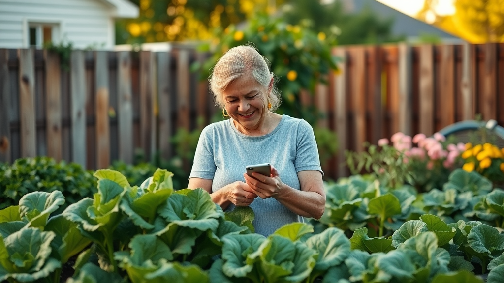 Vibrant urban rooftop vegetable garden with lush green beds for vegetable gardening, tomatoes ripening, and a lively city skyline in the background
